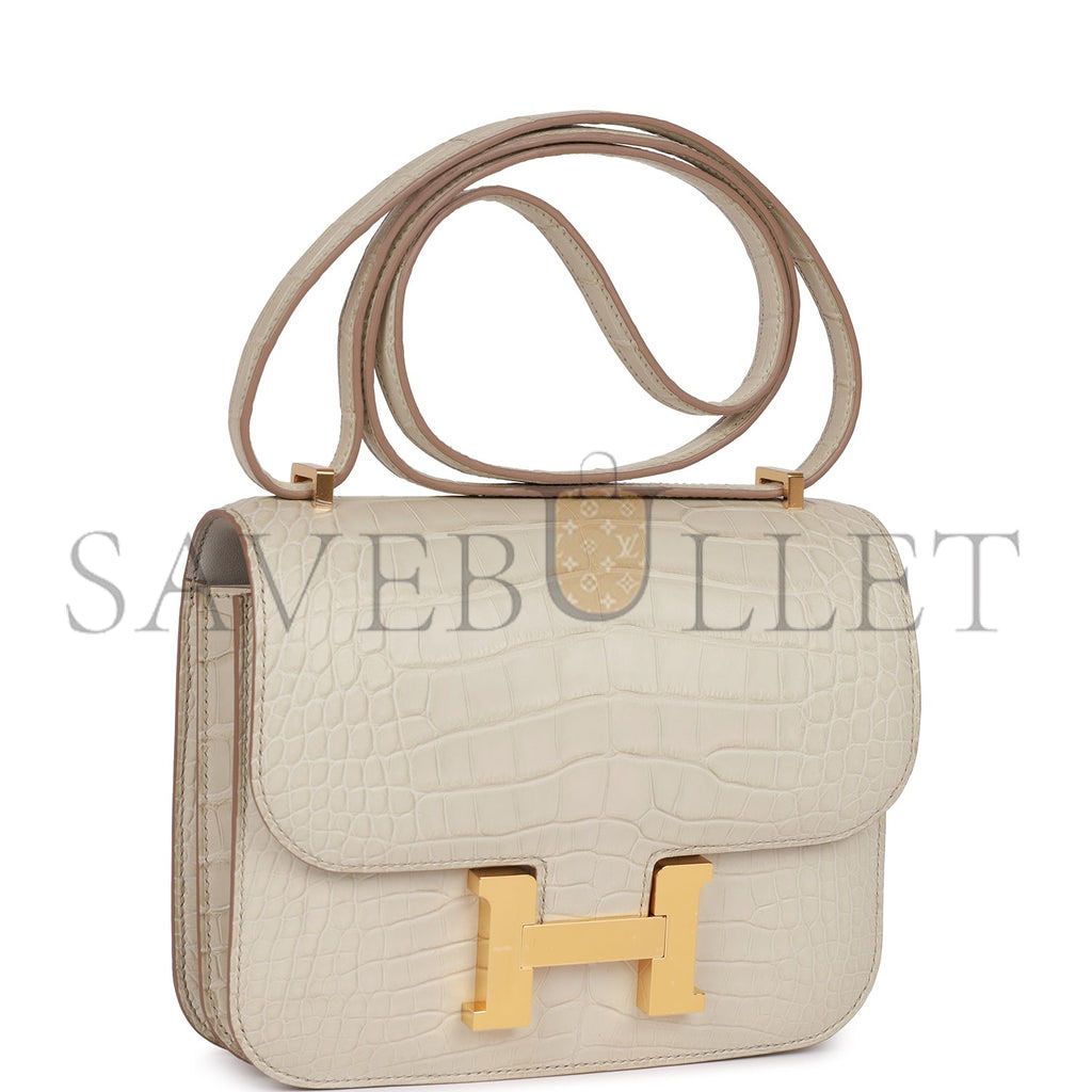 H**mes constance 18 beton matte alligator gold hardware (18cm)