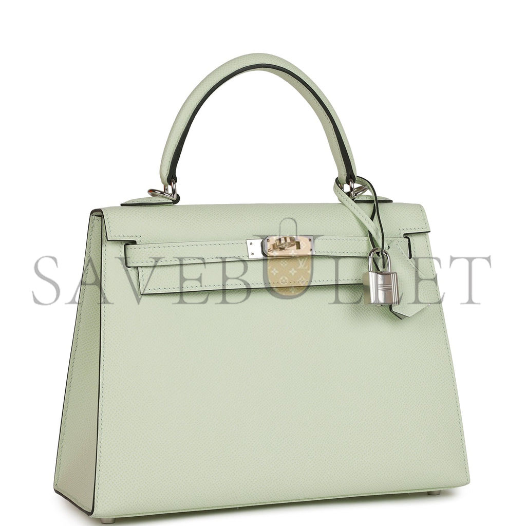 H**mes kelly sellier 25 vert fizz epsom palladium hardware handmade (25*17*7cm)