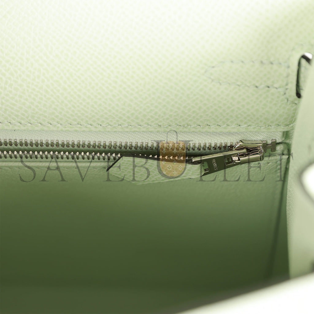 H**mes kelly sellier 25 vert fizz epsom palladium hardware handmade (25*17*7cm)