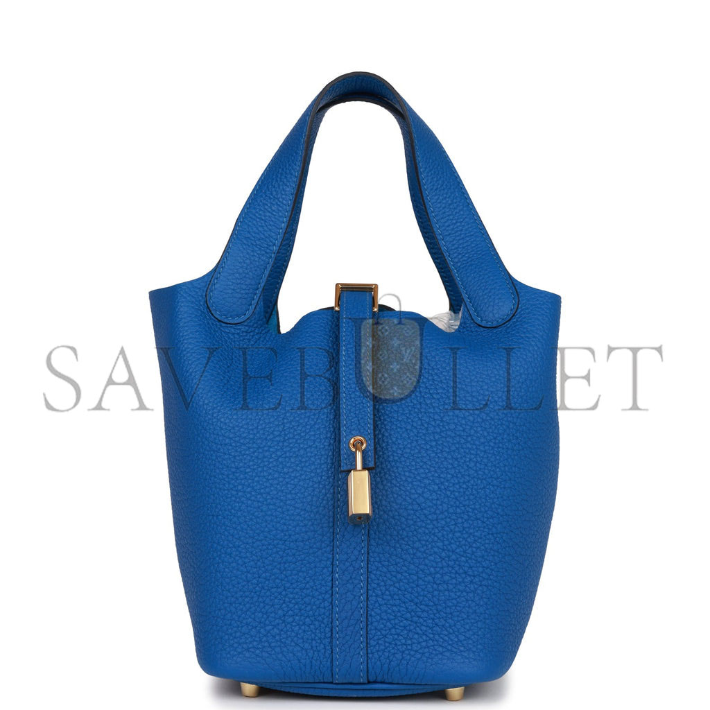 H**mes picotin lock 18 bleu france clemence gold hardware (18*13*18cm)