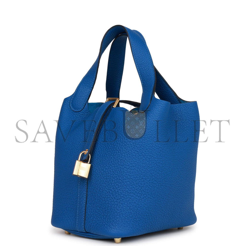 H**mes picotin lock 18 bleu france clemence gold hardware (18*13*18cm)