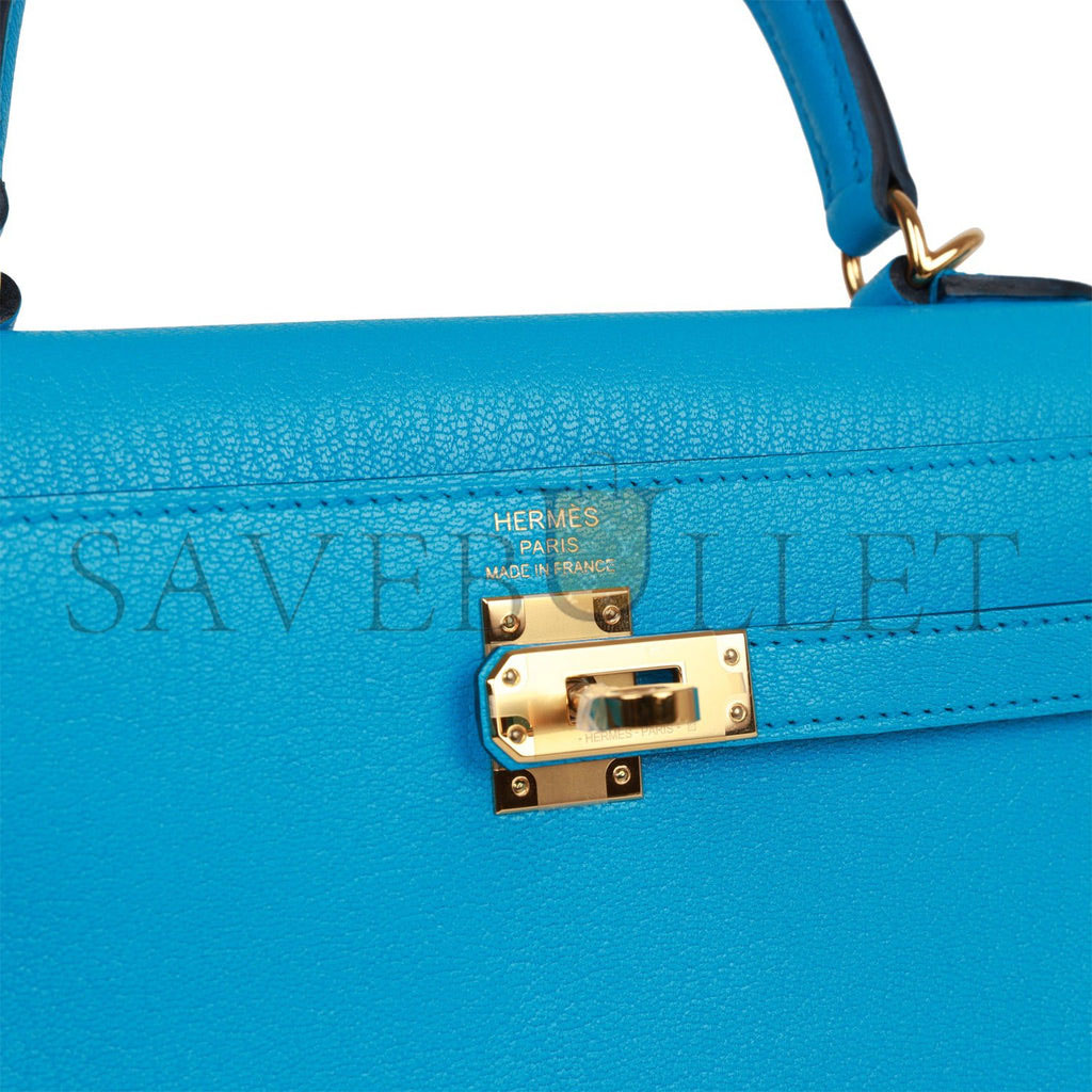 H**mes kelly sellier 25 bleu frida chevre gold hardware (25*17*7cm)