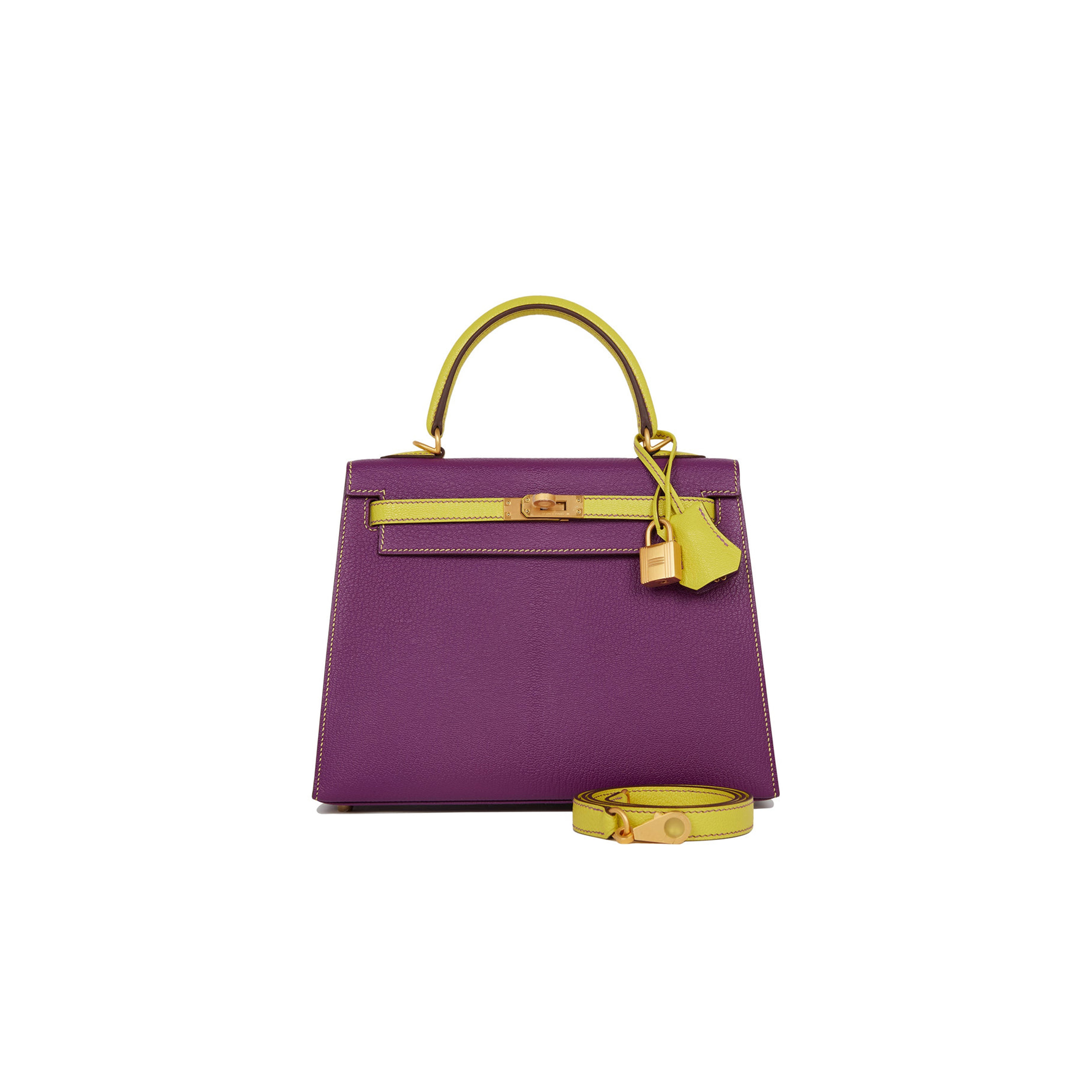 H**mes special order (hss) kelly sellier 25 anemone and lime chevre brushed gold hardware handmade (25*17*7)