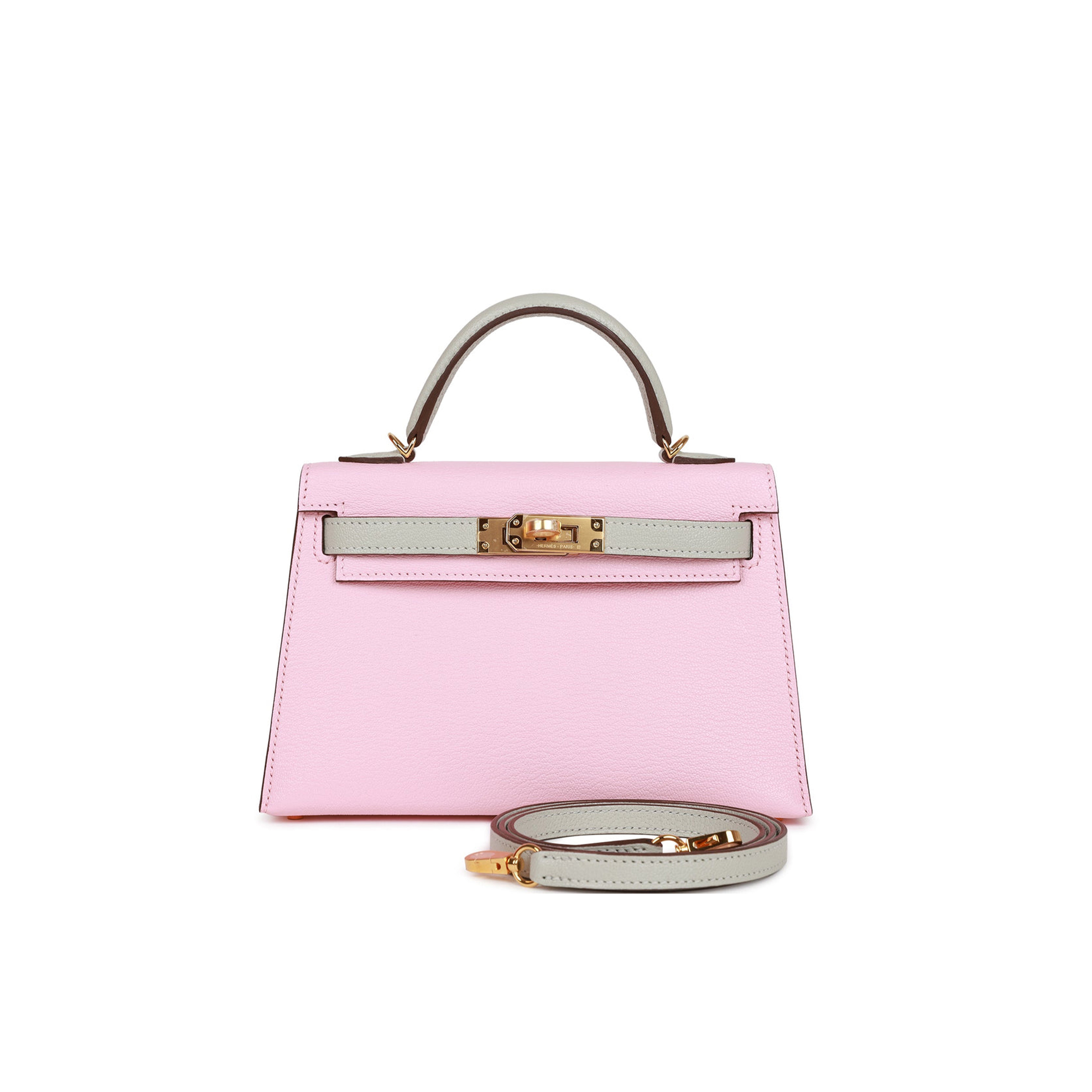 H**mes special order (hss) kelly sellier 20 rose sakura and gris perle chevre gold hardware (19*12*5.5cm)