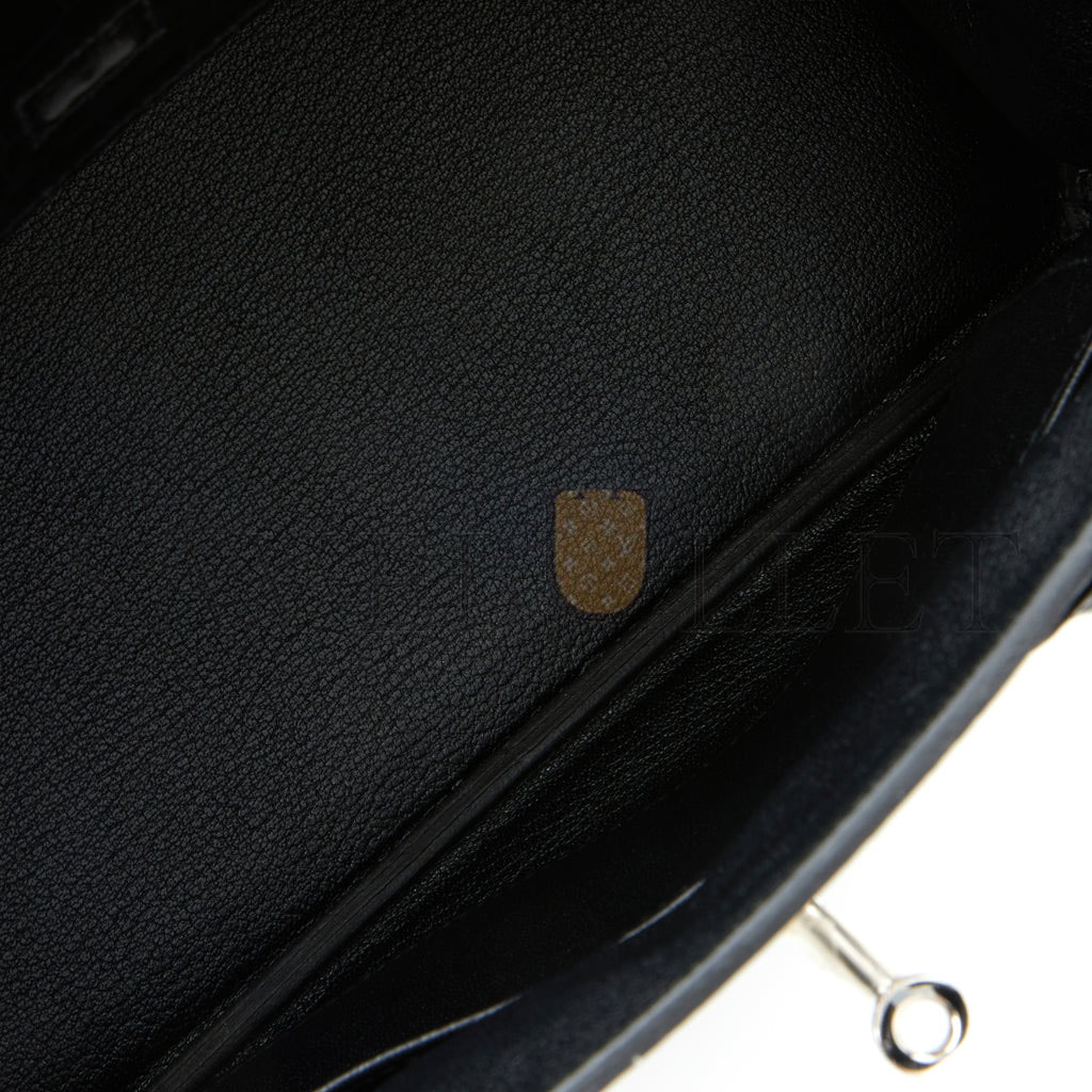 H**mes birkin 25 bleu marine shiny niloticus crocodile pattern and black novillo touch palladium hardware (25cm)