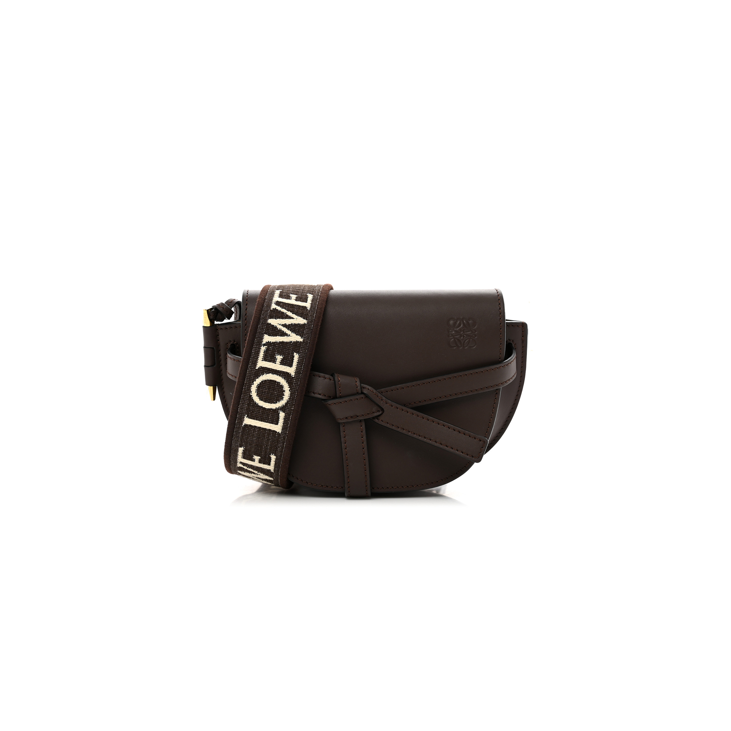 l*ew* calfskin jacquard mini gate dual bag chocolate (20*13*10cm)