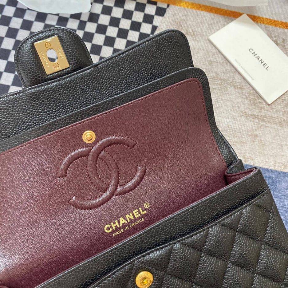 Ch*el classic flap medium black lambskin leather gold hardware (25.5*15.5*6.5cm)