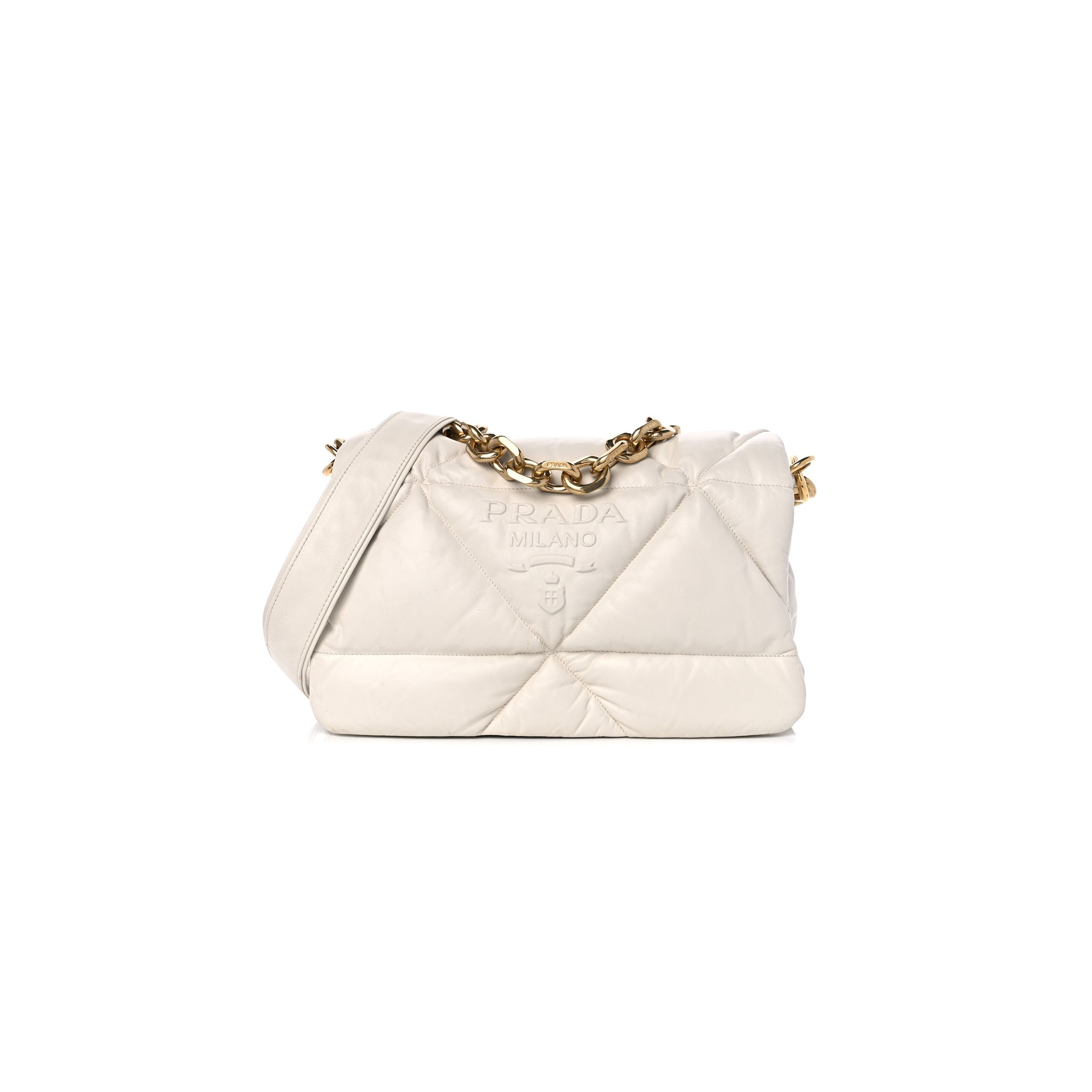 Pra*a nappa padded system patchwork bag white (23*17*8cm)