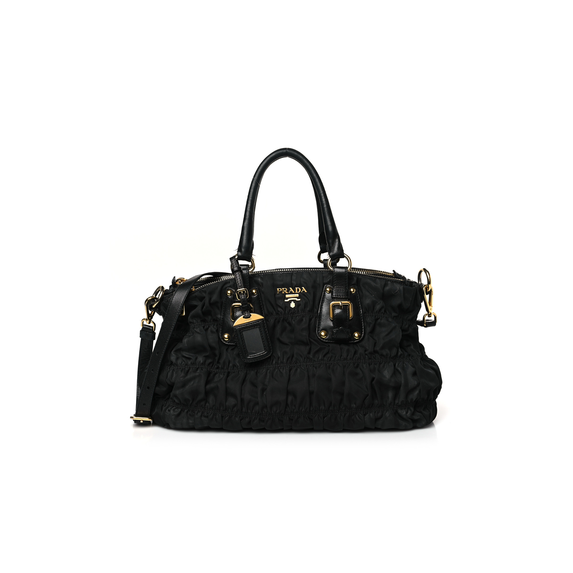 Pra*a tessuto nylon gaufre tote black (34*26*17cm)