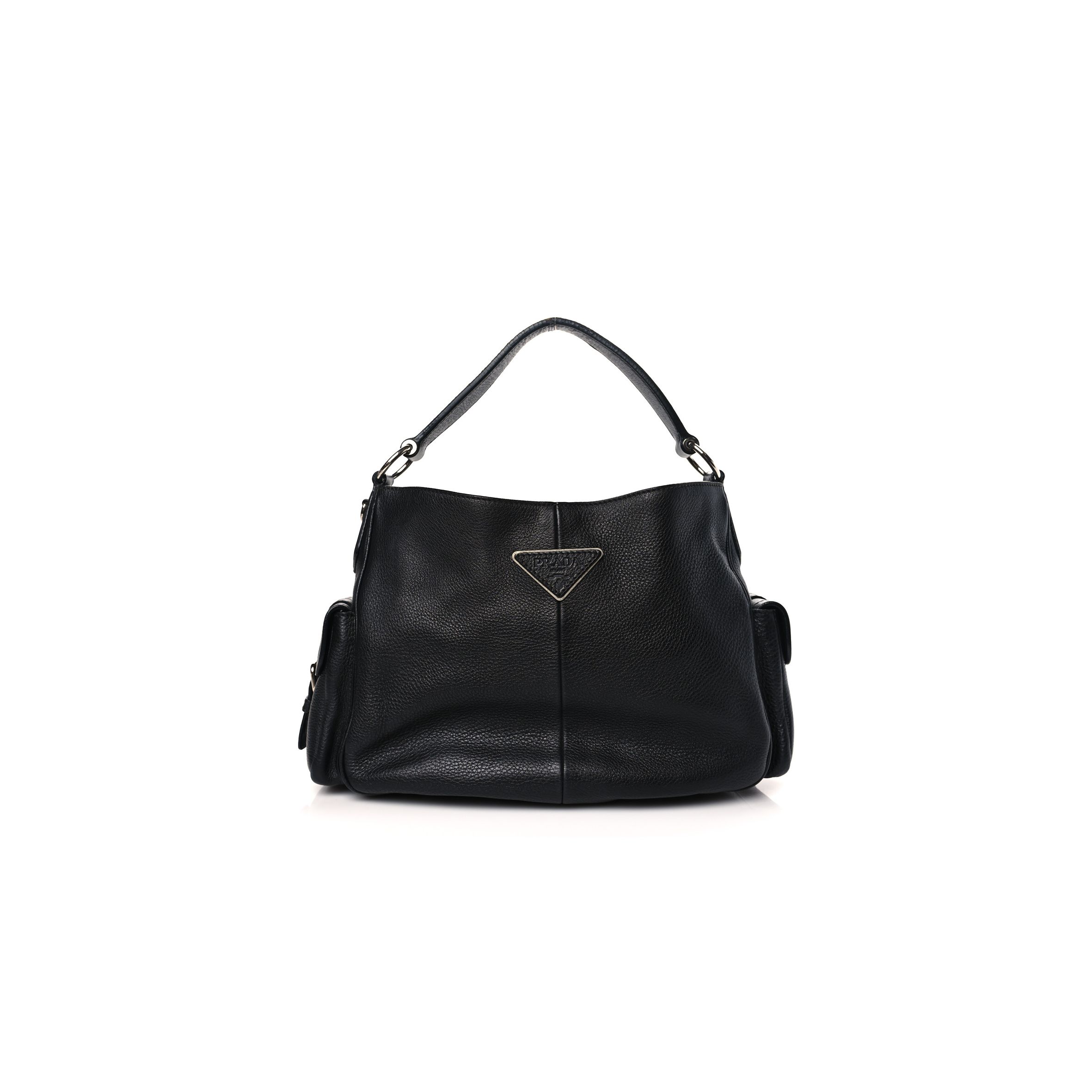Pra*a vitello daino side pocket tote black (31*25*12cm)
