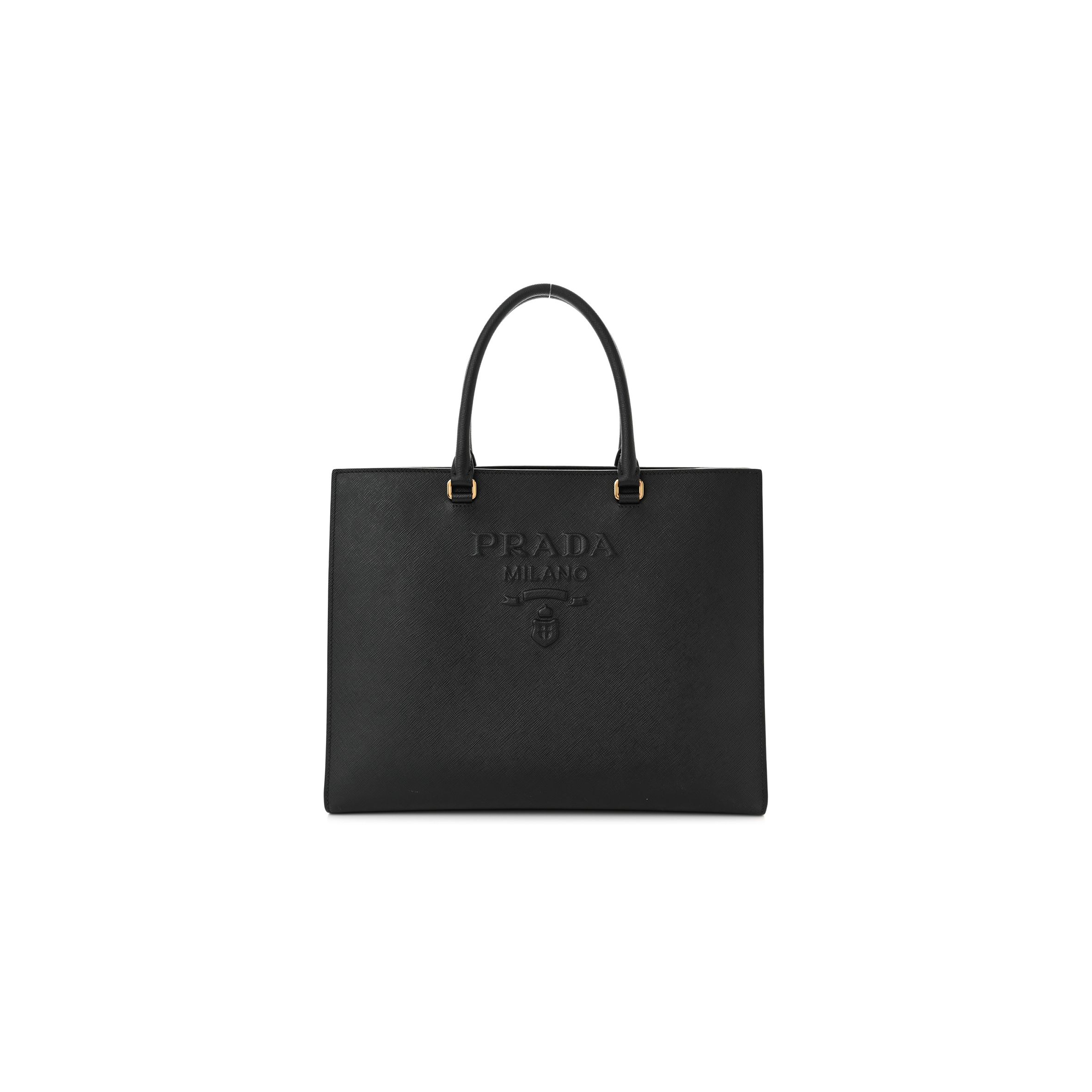 Pra*a saffiano lux embossed logo large shoulder bag black (33*26*11cm)