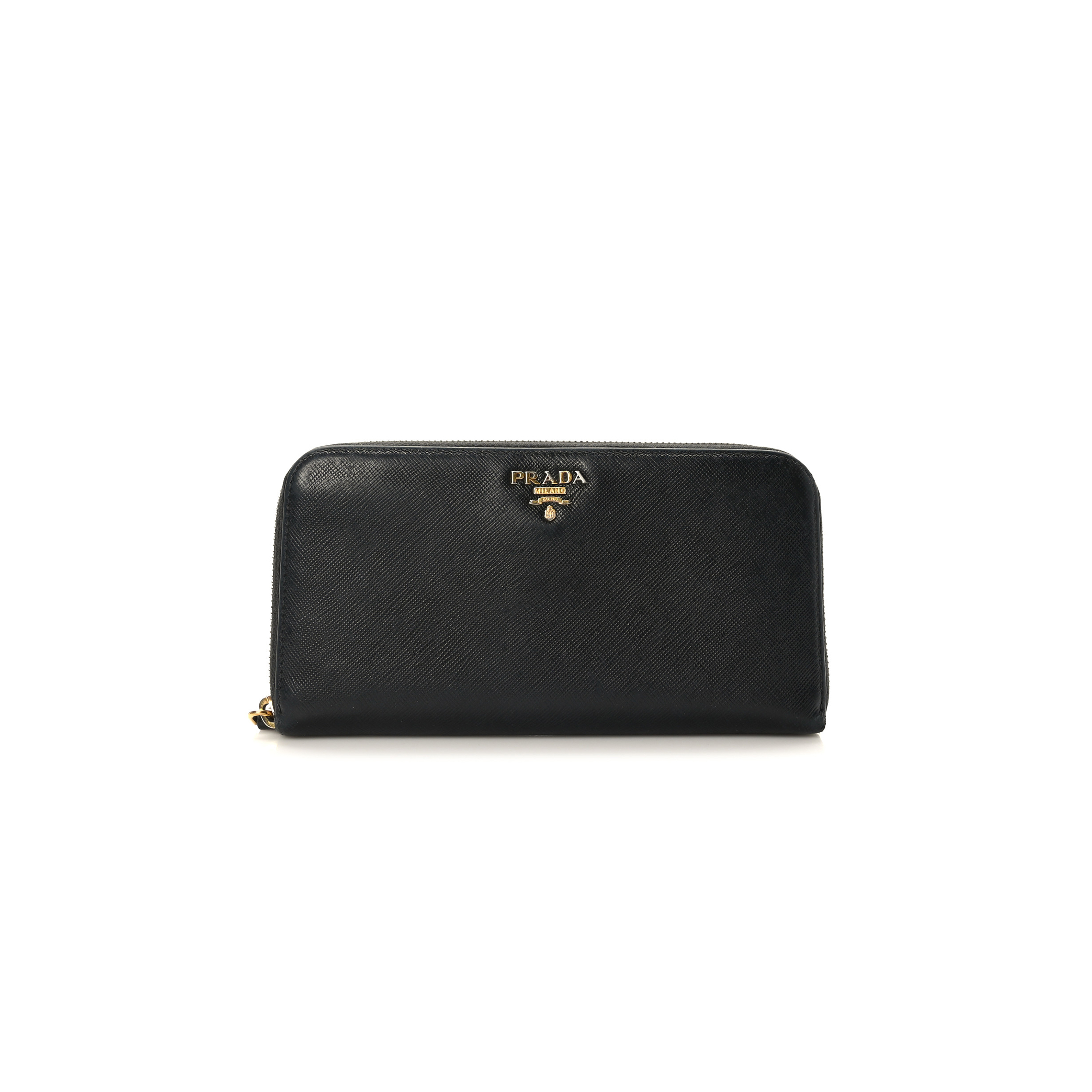 Pra*a saffiano metal zip around wallet black (18*11*3cm)