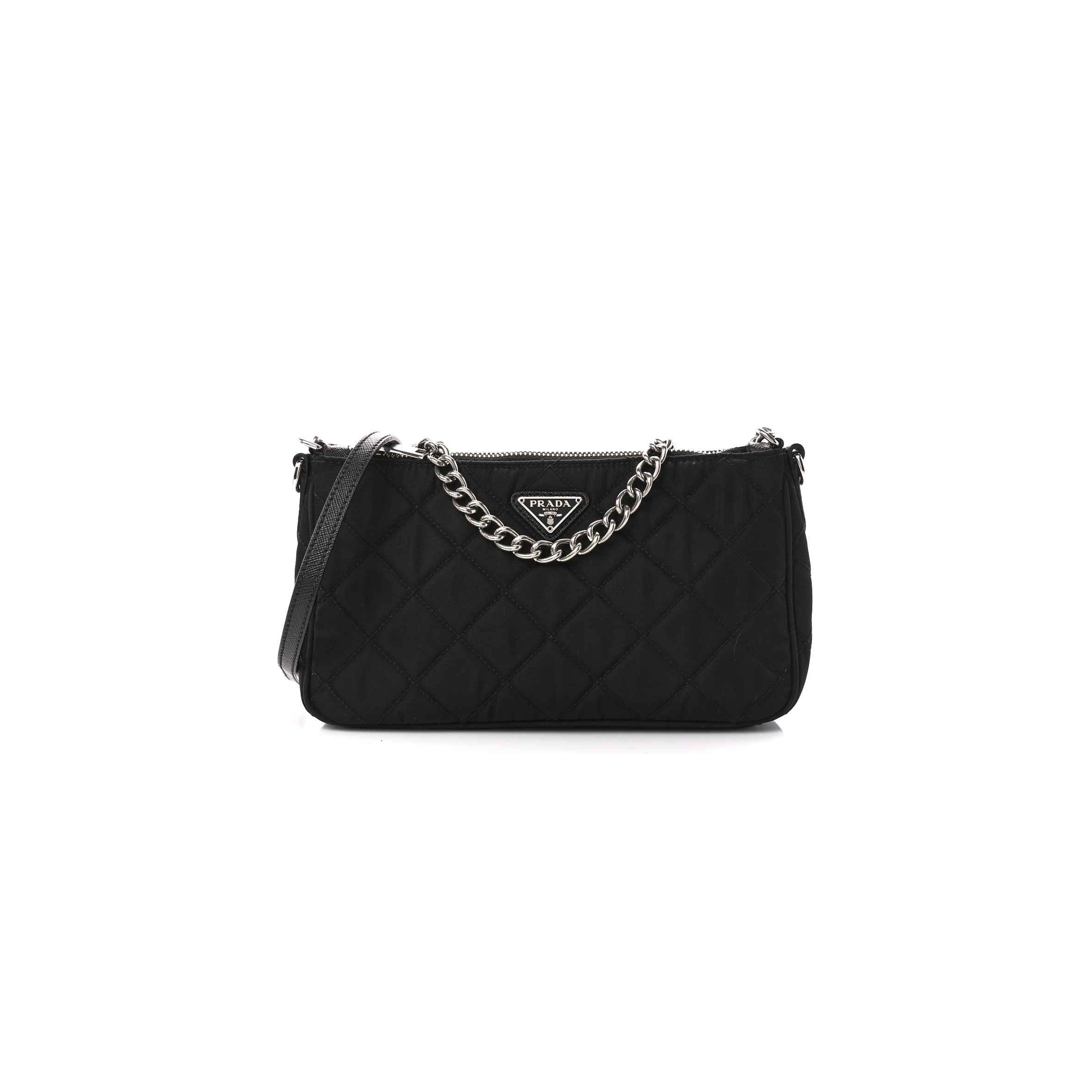 Pra*a nylon tessuto impuntu quilted crossbody bag black (23*13*6cm)