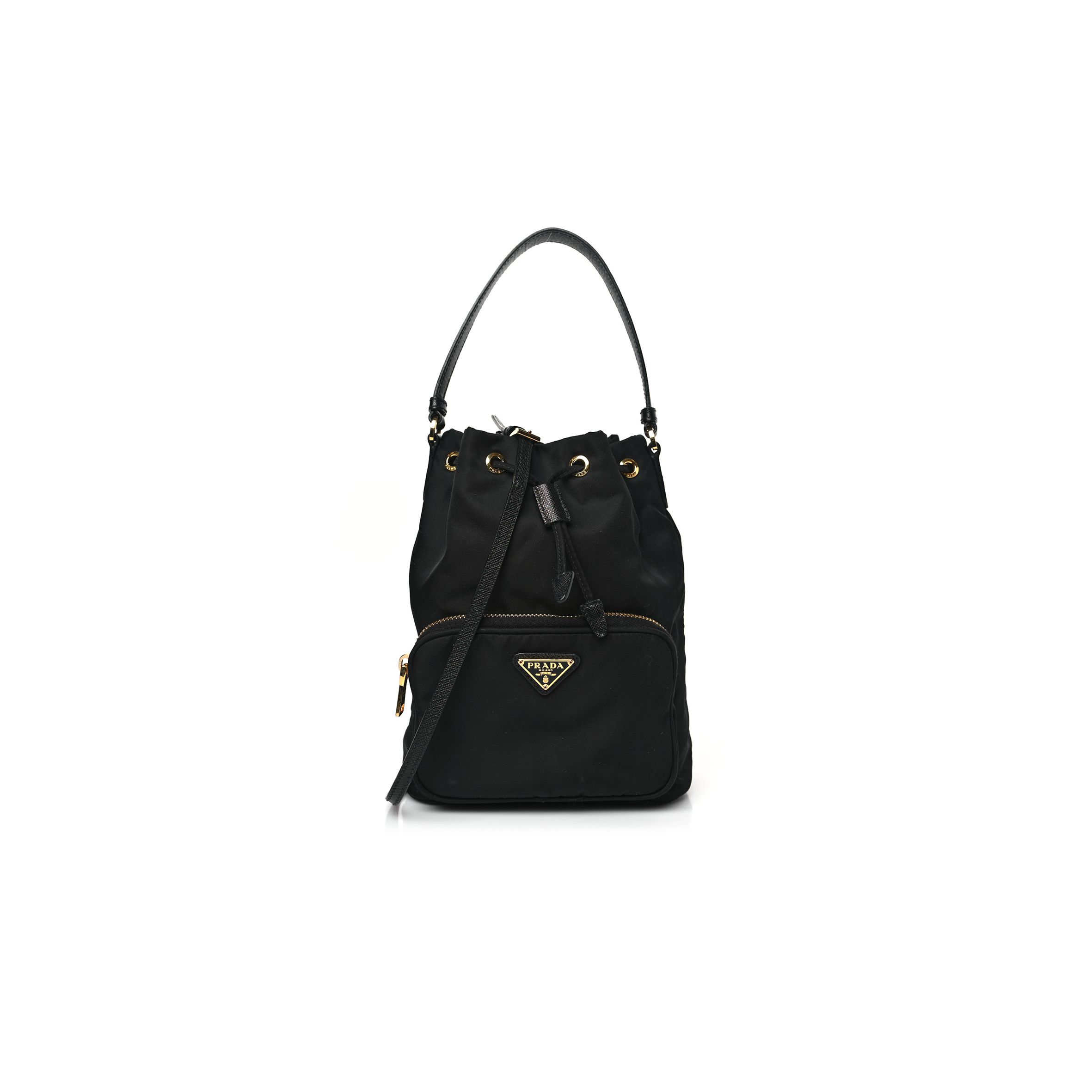 Pra*a saffiano tessuto nylon mini bucket crossbody bag black (23*18*11cm)