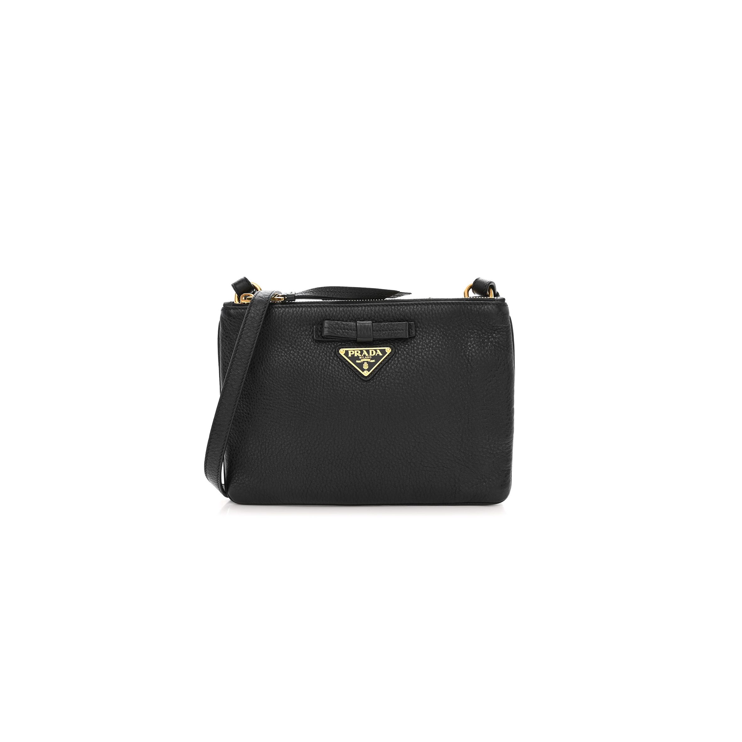 Pra*a vitello daino double zip crossbody bag black (24*17*2cm)