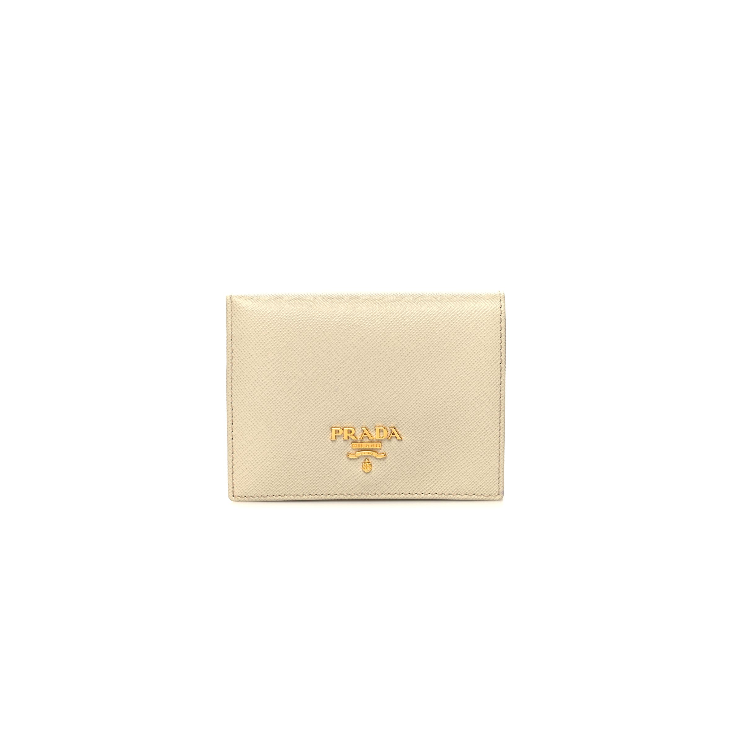 Pra*a saffiano metal bi-fold wallet cera (11*9*2cm)