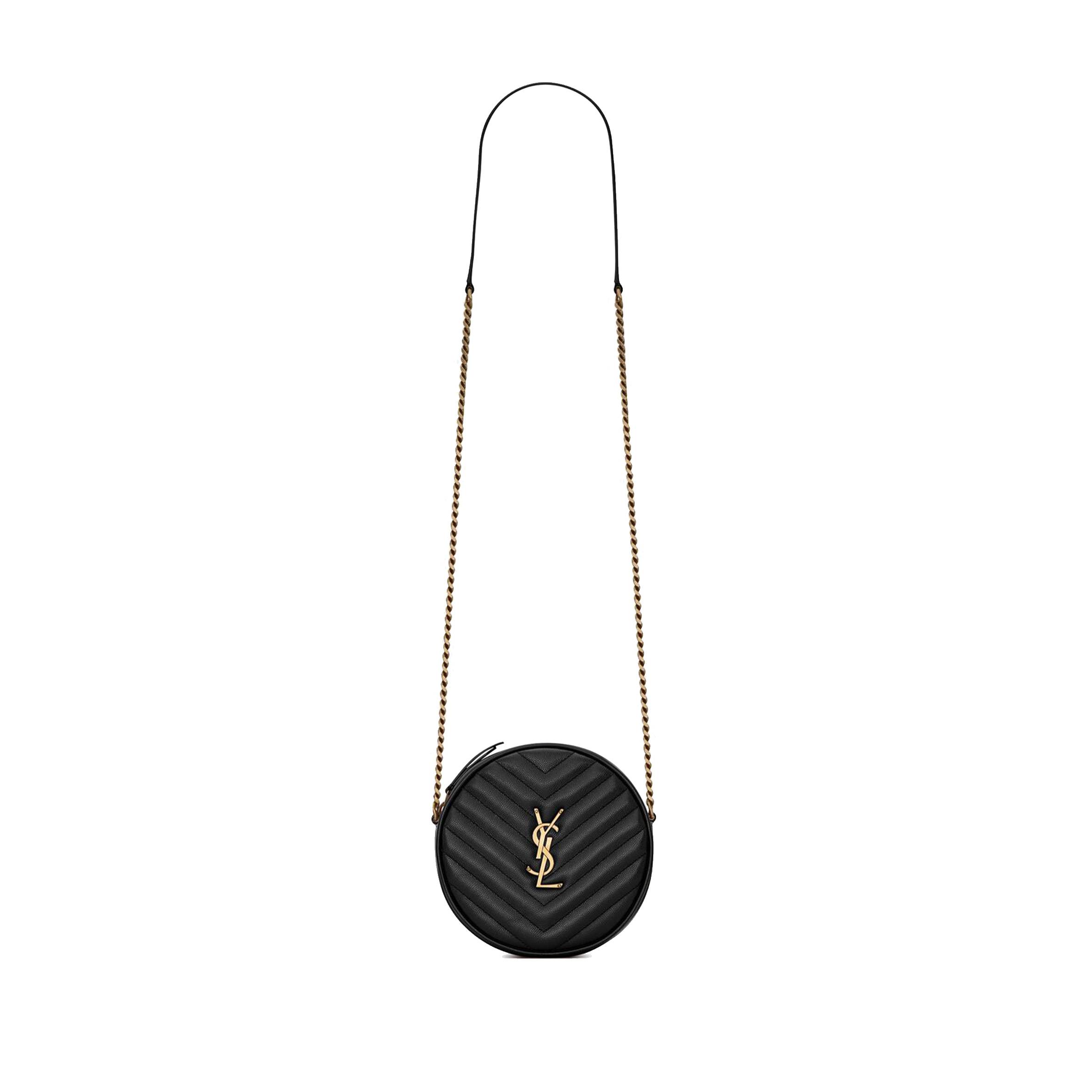 Y*L vinyle round camera bag in chevron-quilted grain de poudre embossed leather 6104361gf071000 (17*17*5.5cm)