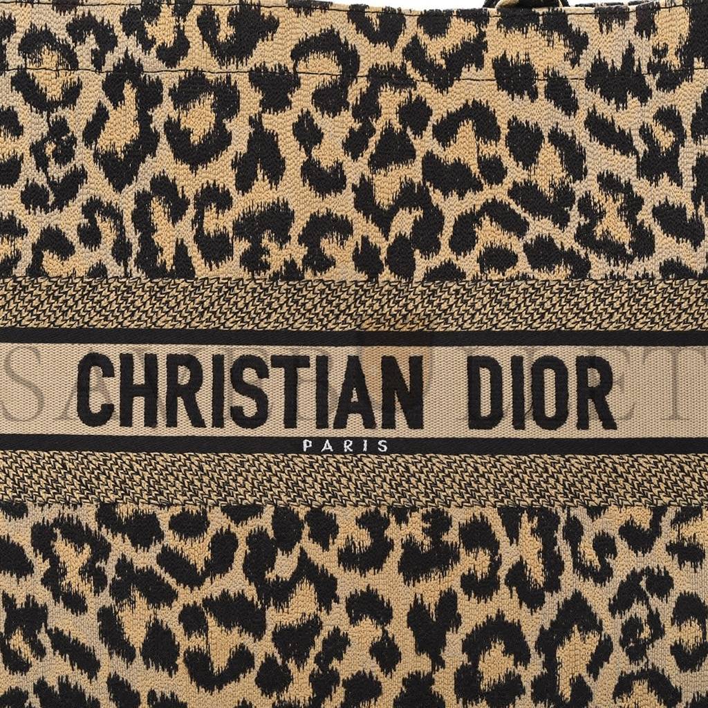 D*or canvas mizza embroidered large leopard book tote beige (42*33*15.2cm)