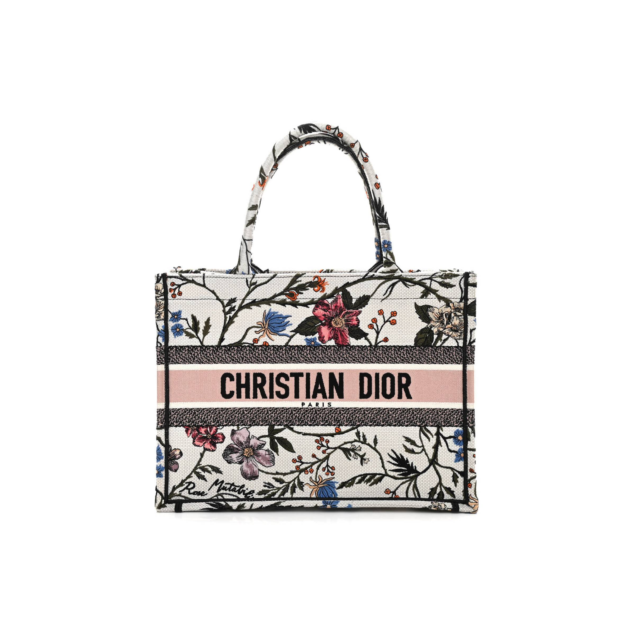 D*or canvas embroidered medium rosa mutabilis book tote multicolor (36*27*16.5cm)