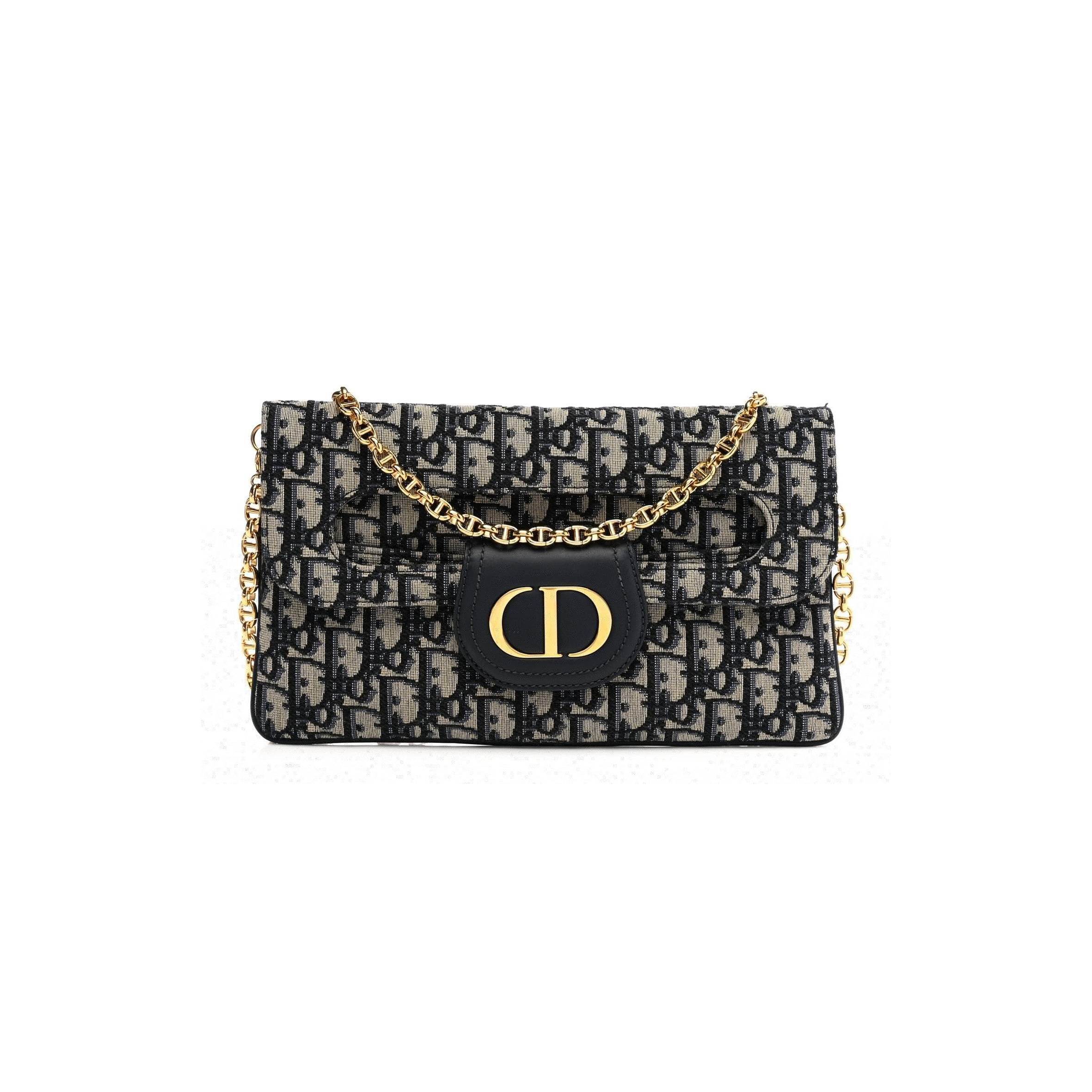 D*or oblique medium D*ordouble chain bag blue (28*17*1.9cm)