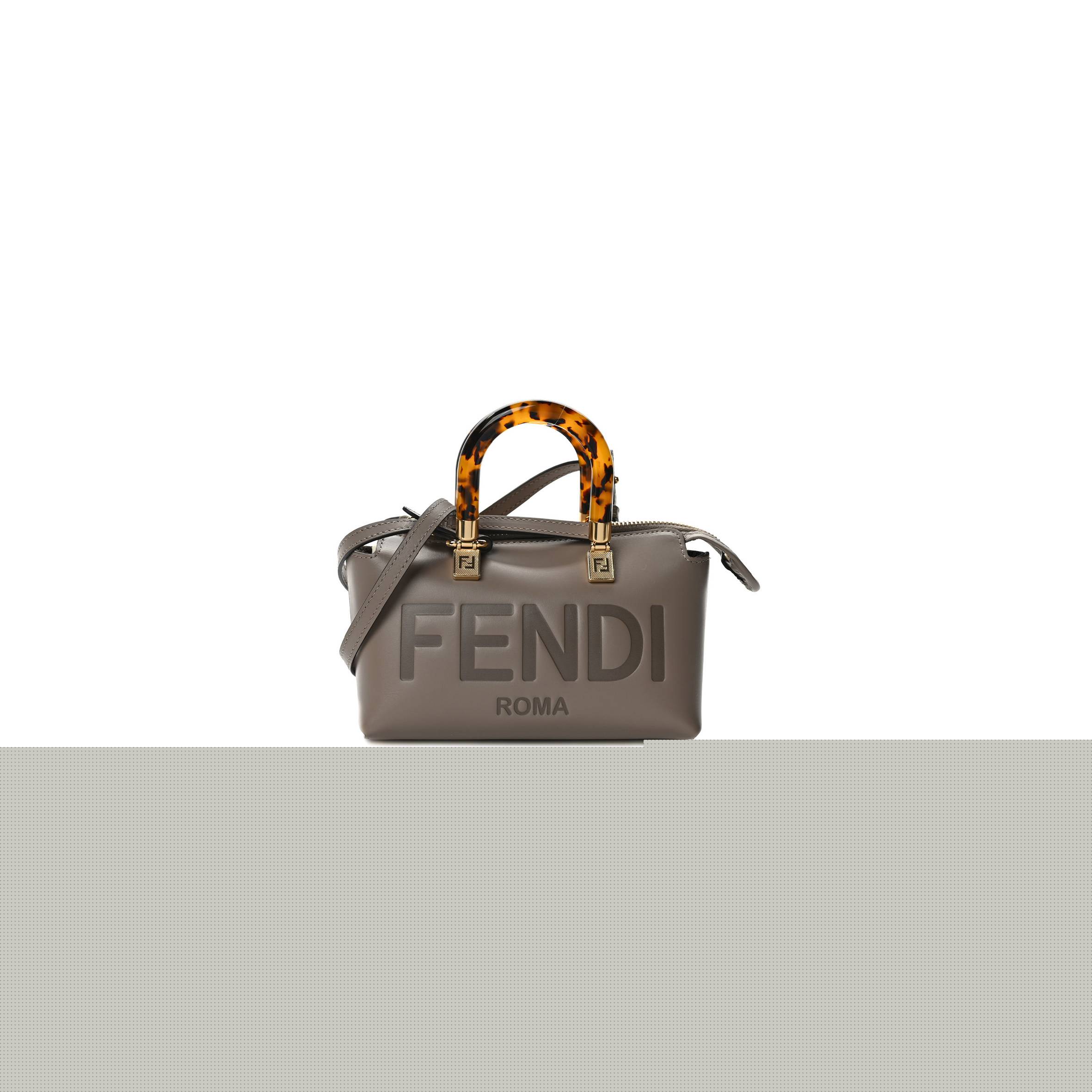 F**di vitello king plexiglass logo embossed mini by the way top handle boston bag tortora (18*11*8cm)