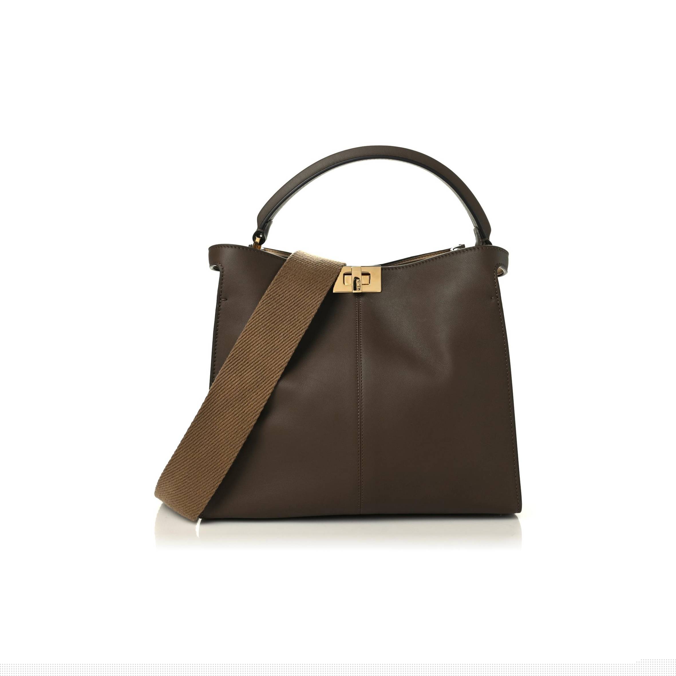 F**di vitello seta glazed fabric ff 1974 medium peekaboo x-lite maya mogano panna (30*25*15cm)